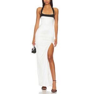 Lovers And Friends 'Shalia' White Satin Slide Slit Gown Size XS - NWT